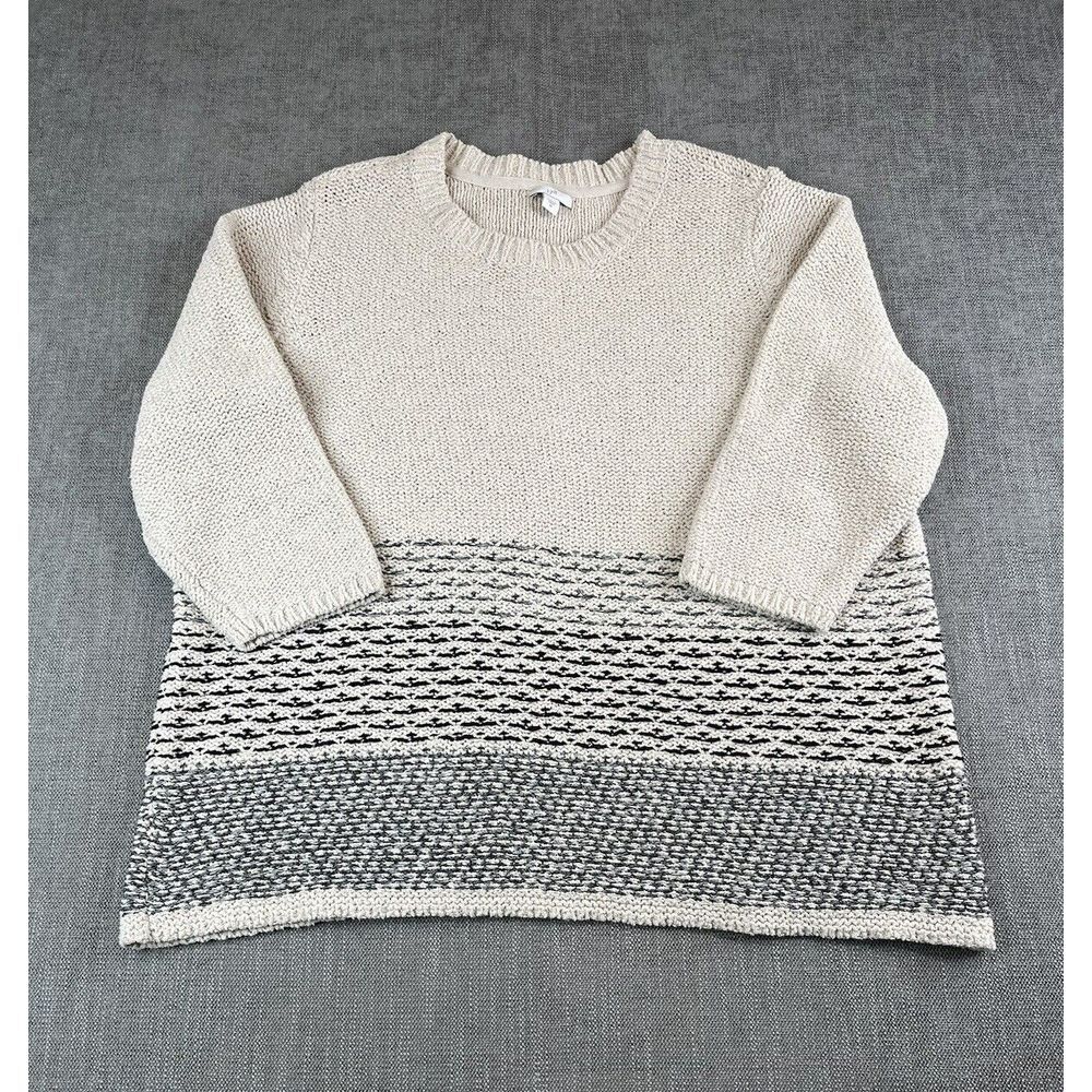 J Jill Sweater Women (2X) Beige Plus V-Neck Knitted Crochet Pullover Cottagecore - Picture 2 of 7